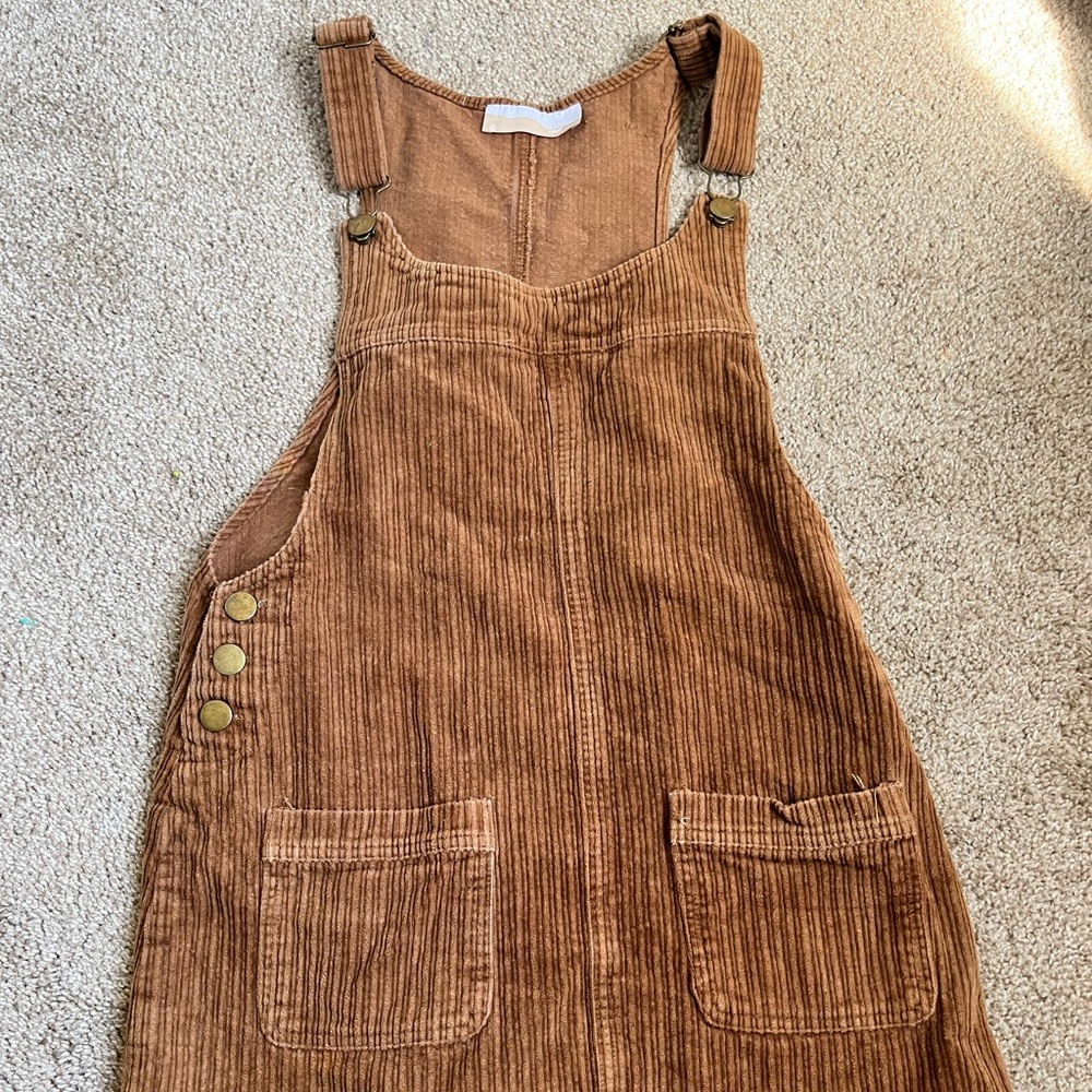 Brown corduroy overall dress